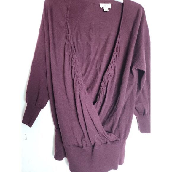 Ann Taylor Loft Burgunday Purple Faux Wrap Pullover Wool Blend Sweater size XL - Picture 2 of 6